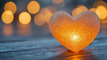 Fototapeta premium Illuminated Heart Shaped Lamp On Wooden Surface
