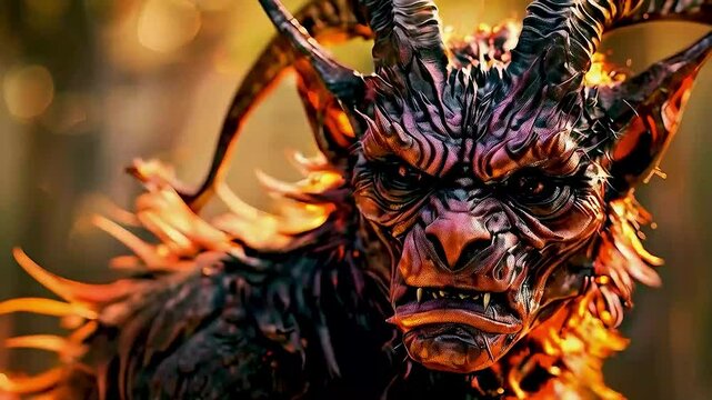 a demon  with  horns  and  a fiery face
