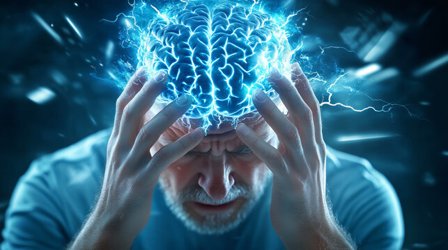 Mental strain illustrated with a glowing brain concept