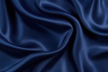 Fototapeta premium Elegant navy blue silk satin fabric. High resolution close up view of silky fabric texture. Wavy folds, creases. Luxurious, elegant material. Perfect for fashion, interior design, wallpaper projects.