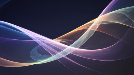 A vibrant abstract design featuring colorful flowing waves, creating a sense of motion and tranquility against a dark background.