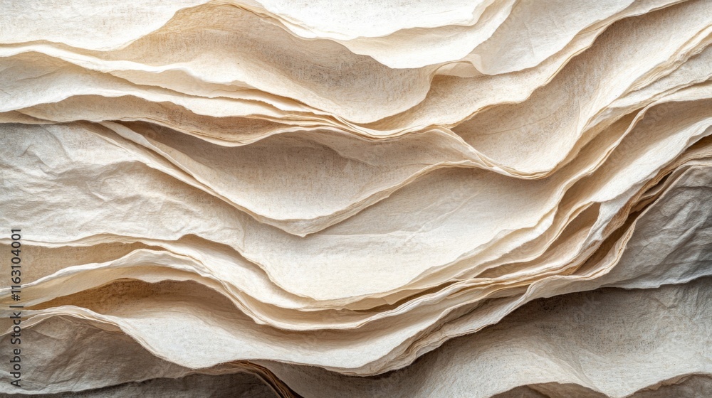 Poster layered beige paper sheets creating wave pattern