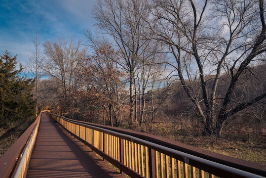wooden bridge in the woods of the Patuxent Research Refuge in Laurel, Maryland.
