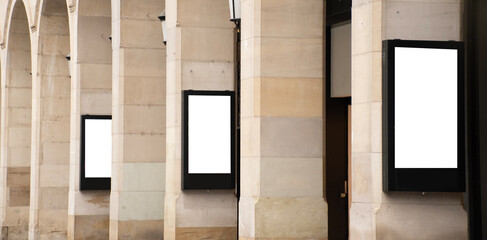 Advertising mockup on multiple LED panels on historic columns of old museum center