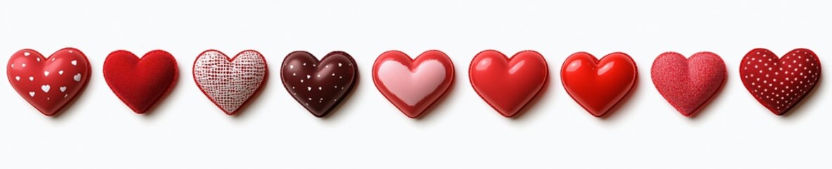 Fototapeta premium A vibrant display of red hearts in various styles, perfect for Valentine's Day promotions, romantic events, and love-related designs. Ideal for greeting cards and social media.