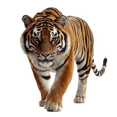 Tiger is walking on transparent background.