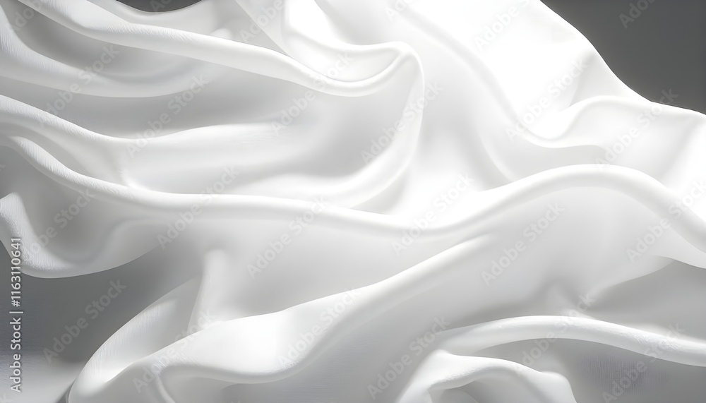 Aufkleber illustration of bright white fabric material in wavy layers, creating an abstract background with dark shadows