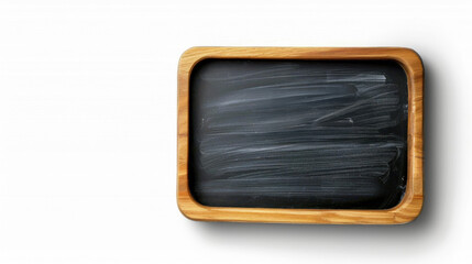 A sleek blackboard framed in wood, perfect for presentations or as a minimalist display piece against a white background.