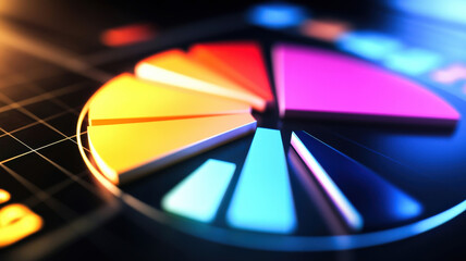 A circular bar graph with luminous segments radiates outward, glowing brighter with increasing values, elegantly integrated into a smooth, futuristic interface.
