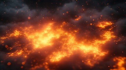 Fiery Embers Glow Amidst Dark Smoke And Ash