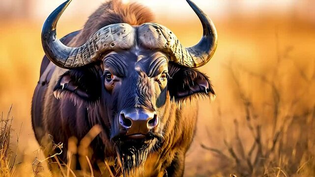 a buffalo with horns