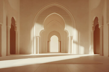 Fototapeta premium Sunlit Moorish Hallway: Architectural Light and Shadow