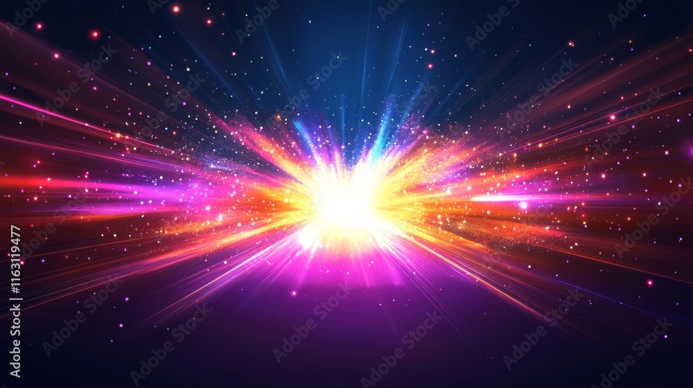 Poster colorful light rays exploding from central point
