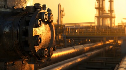 Industrial Valve Sunset Refinery Pipes Background