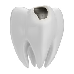 Asset 3D realistic dentist odontologist - White tooth with cavity and decay - Isolated background