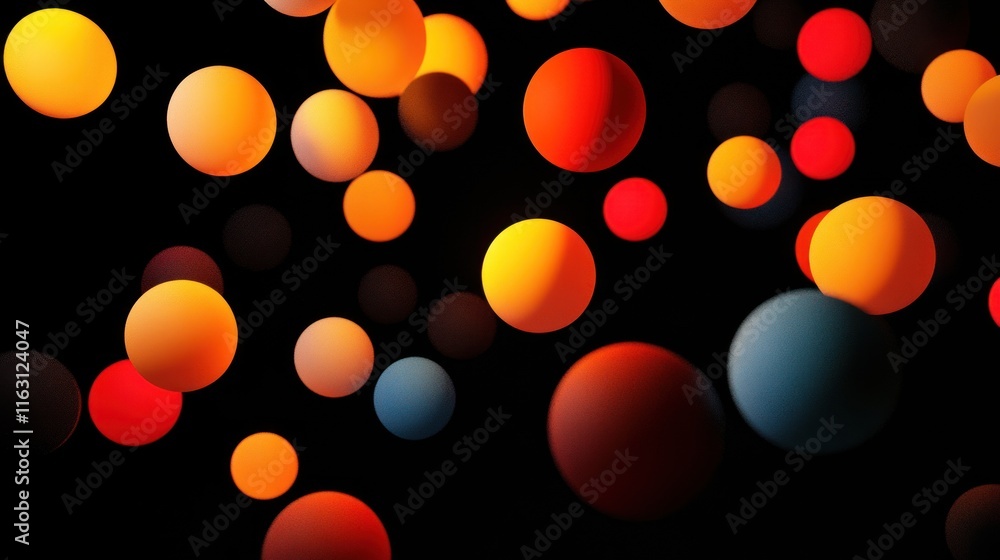 Poster abstract background with colorful spheres floating in dark space.