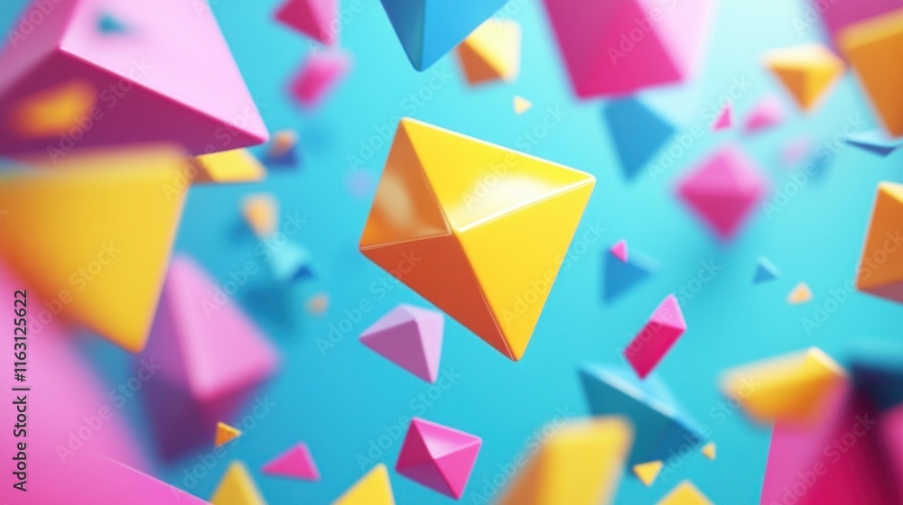 Aufkleber abstract colorful geometric shapes floating in space.