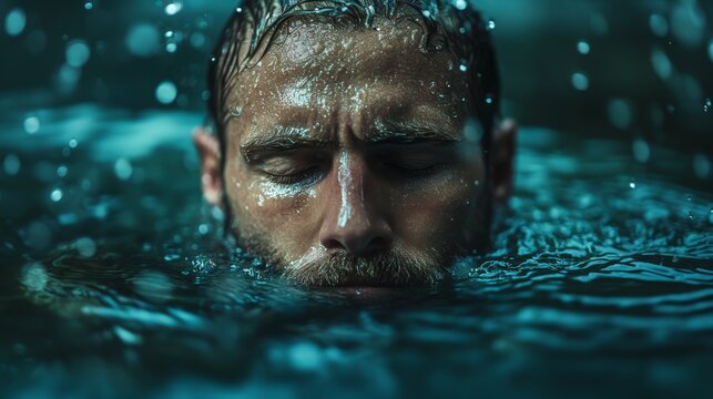 Submerged Serenity A Man's Face Emerges from the Depths - Powered by Adobe