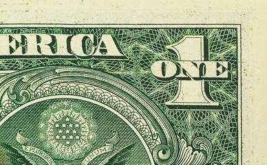 One dollar close up. Banknote texture and American currency
