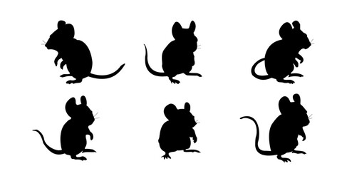 Graphic set silhouette of mouse black vector design. icon set of mouse on black vector design.