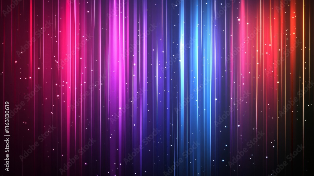 Poster abstract colorful vertical lines with glowing particles