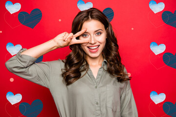 Attractive, pretty, dreamy, charming, lovely young brunette woman in shirt or blouse with big...
