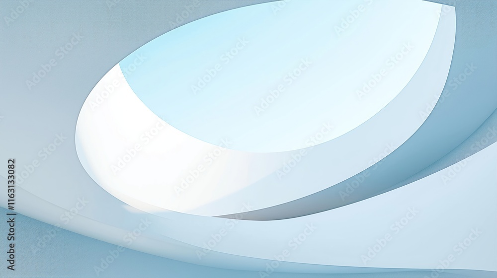 Poster abstract architecture interior design. light blue curved walls create a futuristic building structur