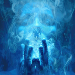 Men wrapping hands around his head in healing gestures of reiki and energy healing