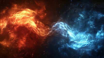 Fototapeta premium A stunning depiction of swirling red and blue gases representing fire and ice.