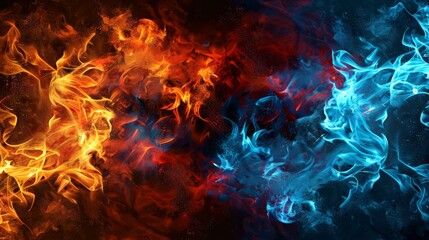 A vivid illustration contrasting fiery orange and cool blue flames, symbolizing elemental forces.