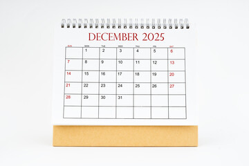 December 2025 desktop calendar isolated on white background, Planing concepts.