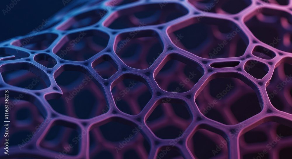 Poster abstract network of interwoven hexagons in vibrant gradient colors