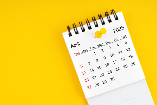 April 2025 Monthly desk calendar for 2025 year with thumbtack.