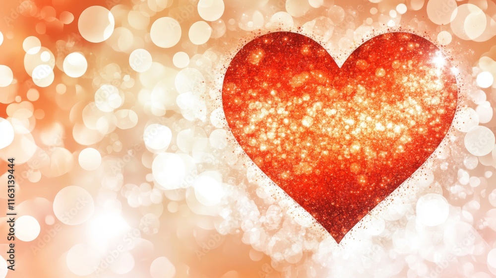 Poster sparkling red heart bokeh background design