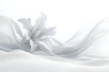 White Lily on Flowing Fabric, Serene Minimalist Art