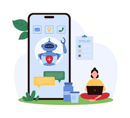 A medical chat-bot on a mobile device providing health information and support, enhancing patient access to healthcare resources and advice vector illustration.