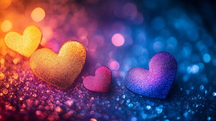 Obraz premium Glittery Hearts Resting On Sparkling Background