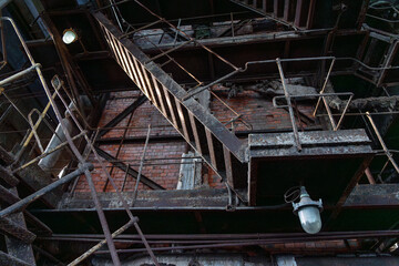 Interior of an old and abandoned peat brick factory shot in Estonia, Northern Europe