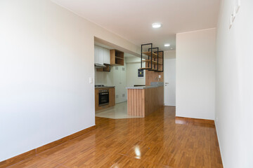 vista interna a Sala de departamento flat con kitchenette moderno