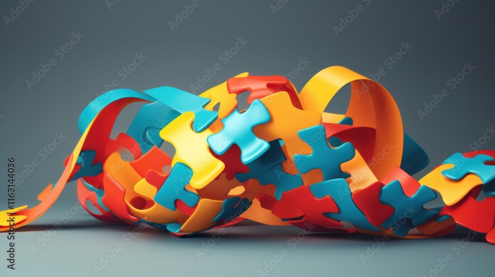 Aufkleber abstract colorful puzzle pieces intertwined in a dynamic composition: a visual representation of con