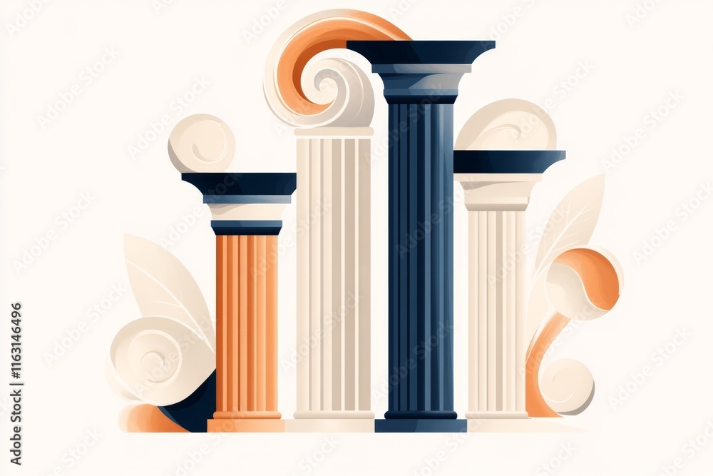 Poster A flat depiction of a row of ionic columns, reduced to simple shapes and subtle gradients, symbolizing classic harmony