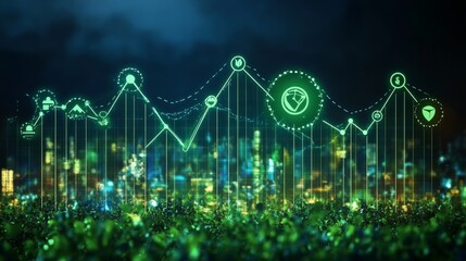 Financial Growth Graph with Rising Lines and Relevant Icons