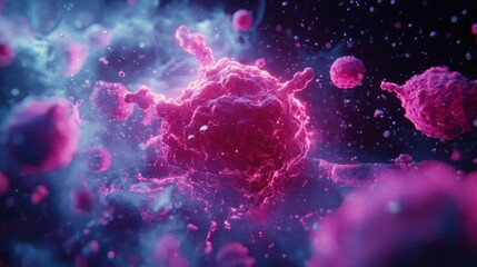 Abstract Pink Cellular Structure Illuminated In Blue Haze