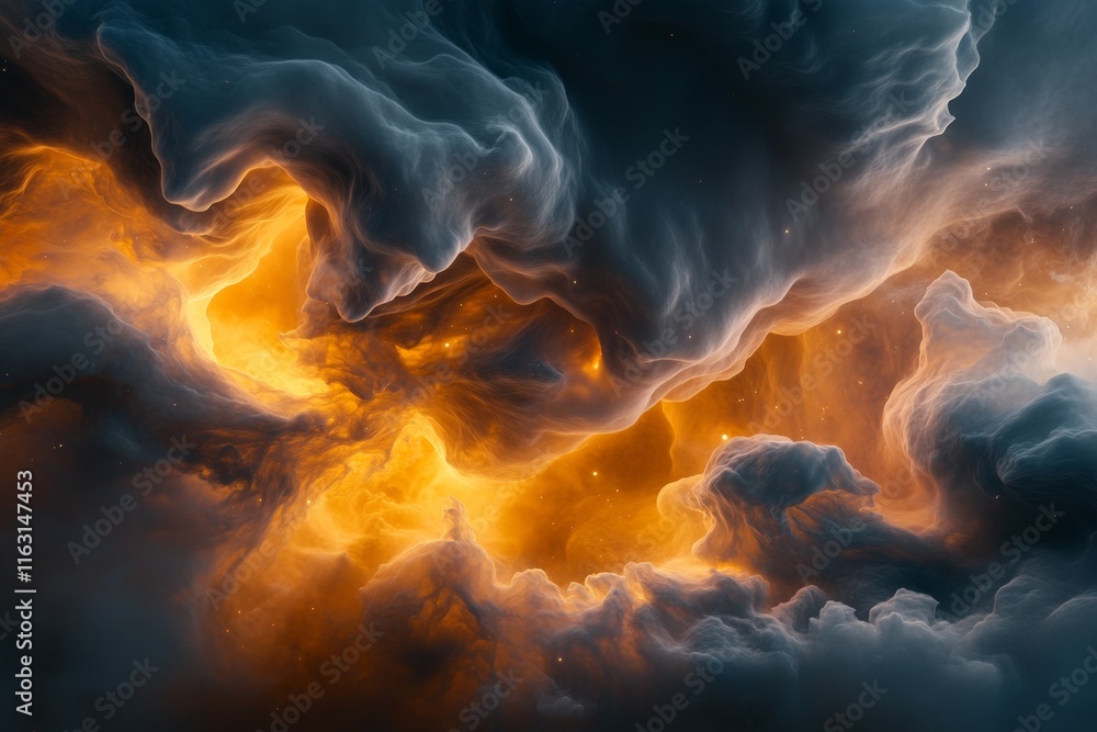 Poster A glowing visualization of ionized gas in a nebula, with swirling patterns of light and energy in deep space