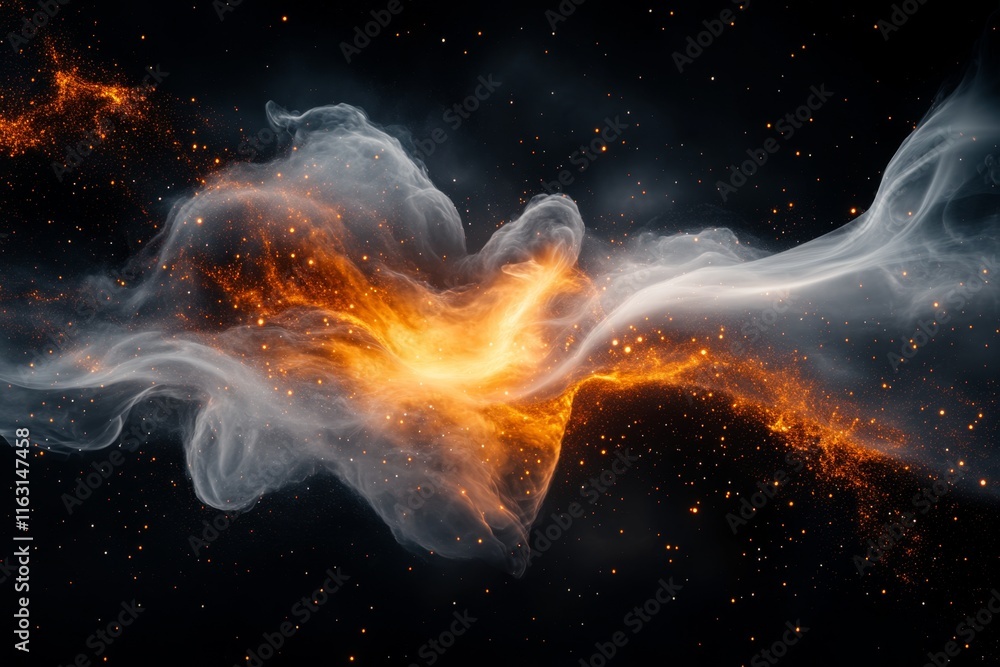 Poster A glowing visualization of ionized gas in a nebula, with swirling patterns of light and energy in deep space