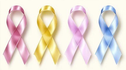 Four awareness ribbons displayed in pastel colors