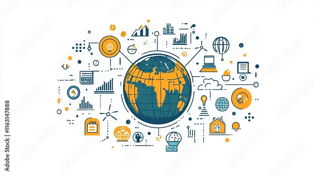 Poster global esg concepts illustrated with icons around the globe