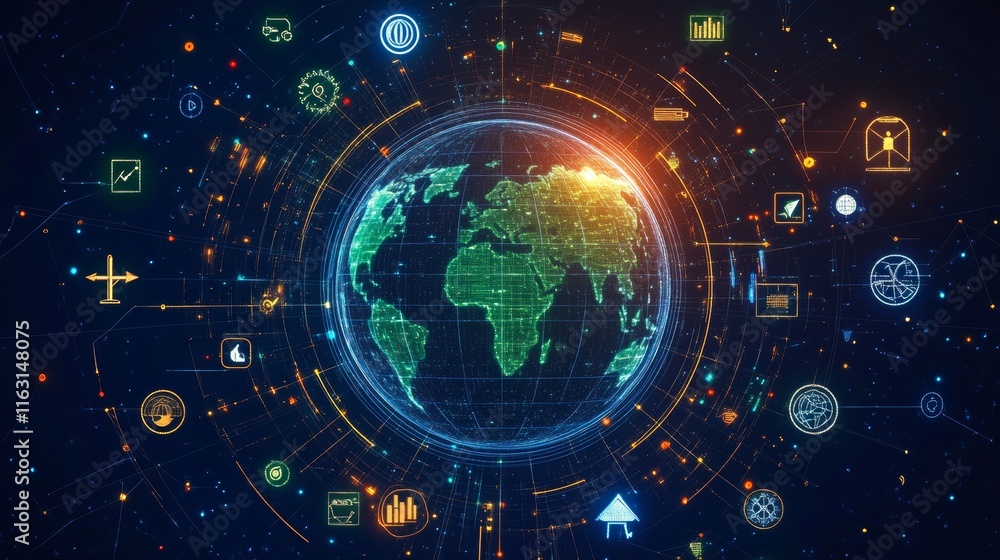 Poster globe surrounded by icons representing various esg concepts