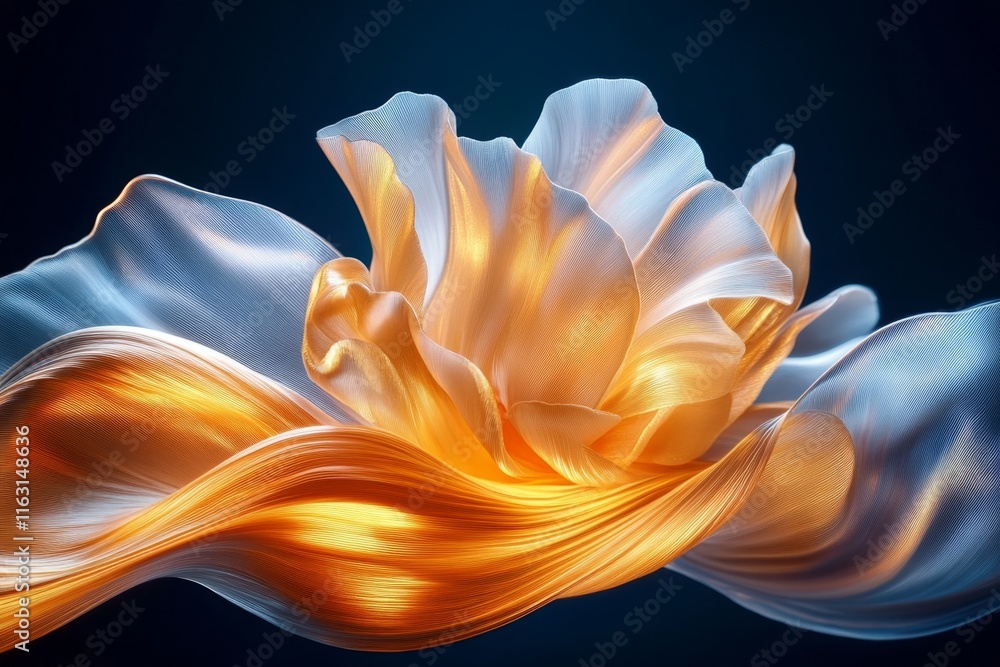 Poster A mesmerizing macro shot of a golden iris flower, with its intricate textures highlighted by soft light