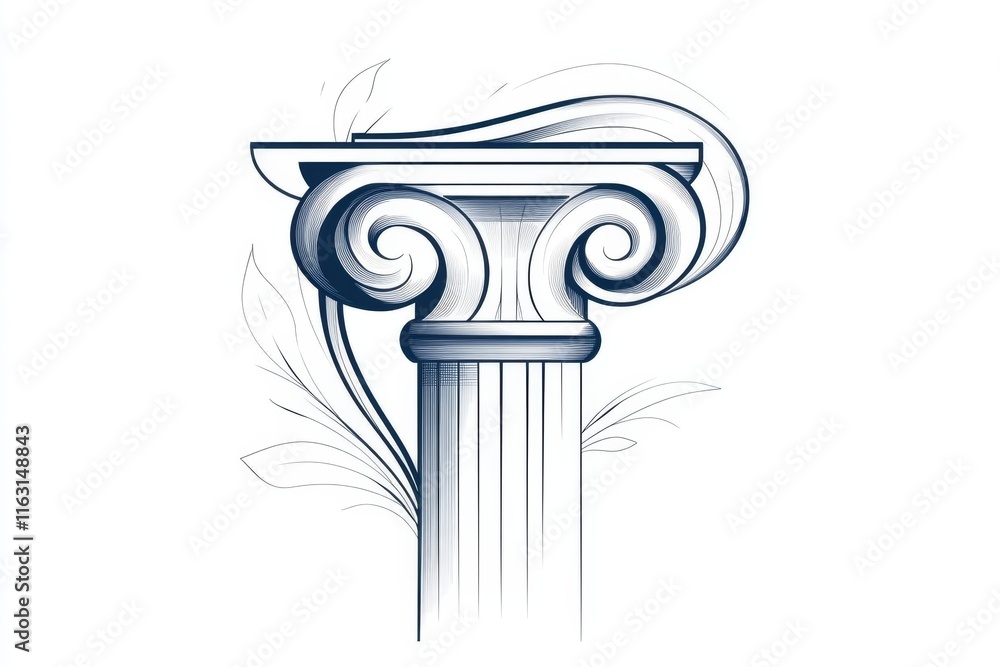 Poster A minimalist line art of an ionic column, focusing on the elegant curves of the volutes against a clean white background